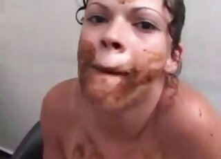 Pooping is followed by the excrement eating in XXX movies