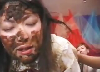 Nympho brunette Asian covers in poo tube videos