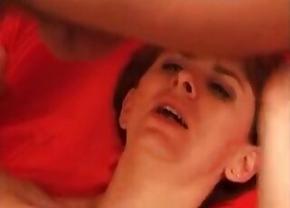 Woman with short hair and her man are playing with shit